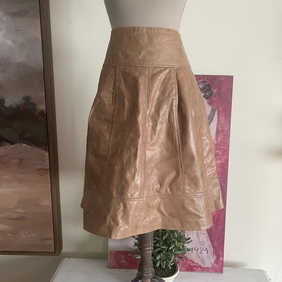 Oasis Beige/Taupe Leather A-Line Skirt